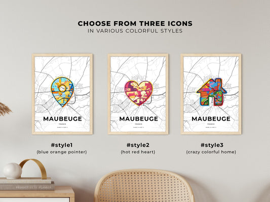 Maubeuge France maps with colorful icons