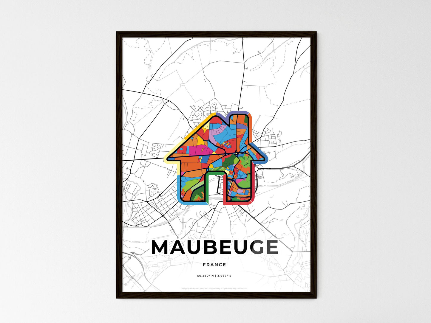 Maubeuge France wedding art map with home icon