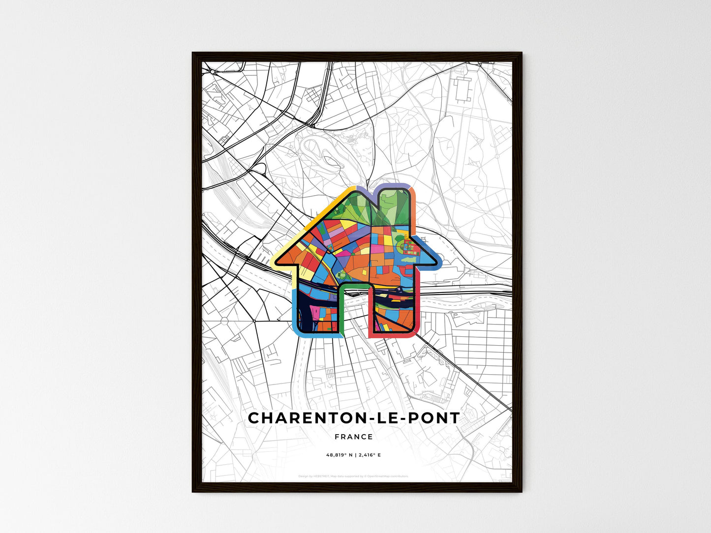 Charenton-Le-Pont France wedding art map with home icon