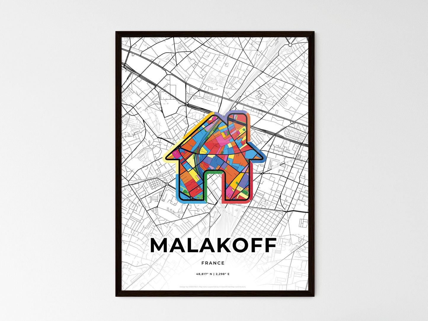 Malakoff France wedding art map with home icon
