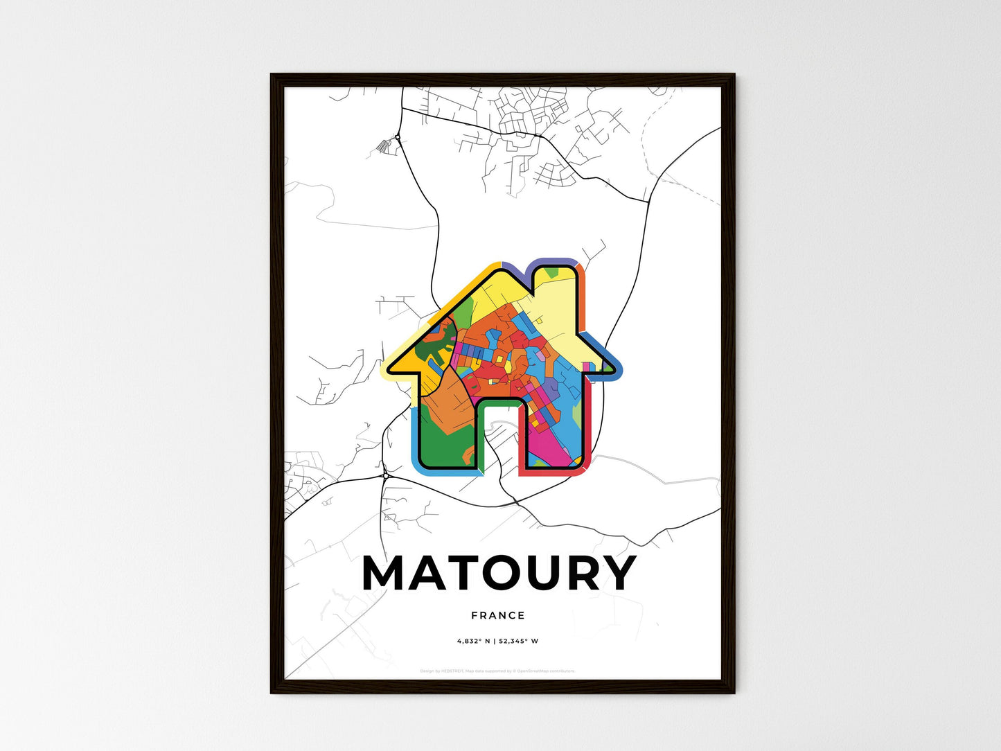 Matoury France wedding art map with home icon