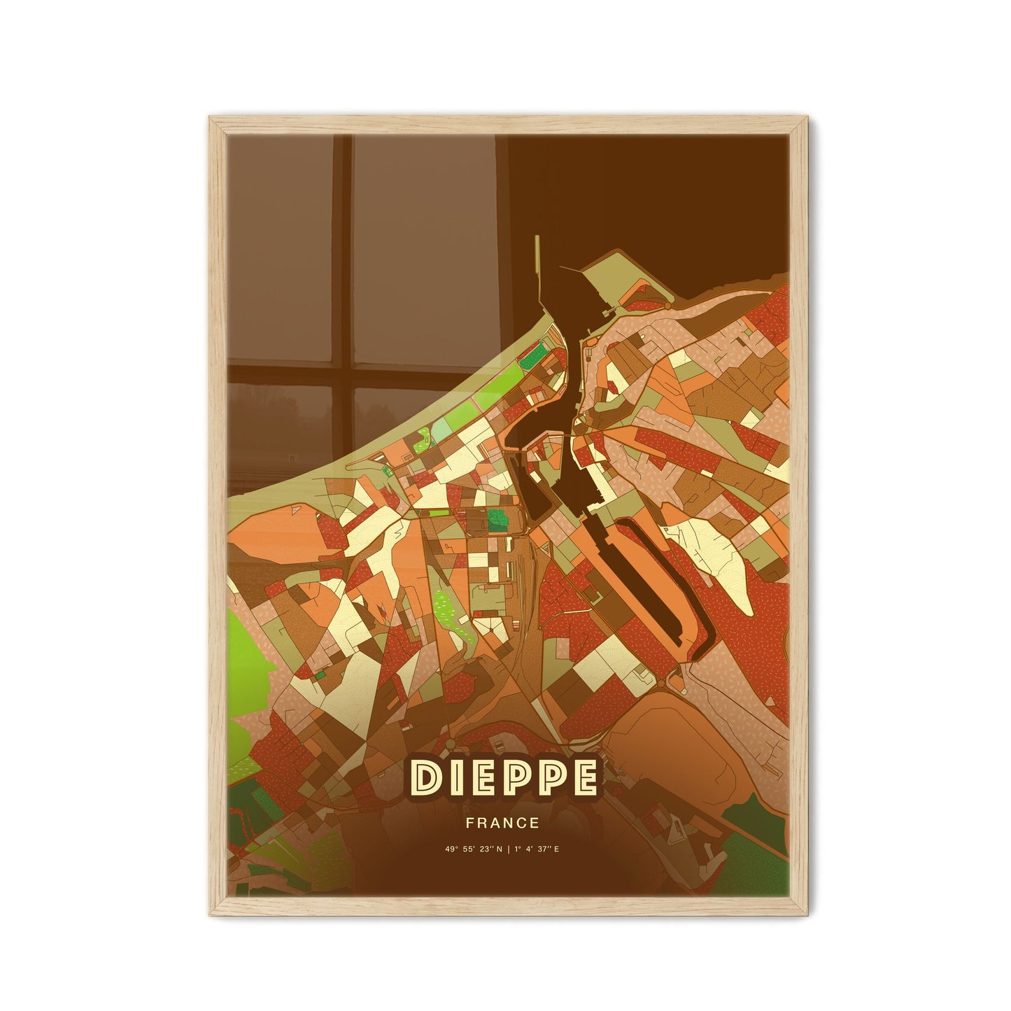 Colorful DIEPPE FRANCE Fine Art Map Farmhouse