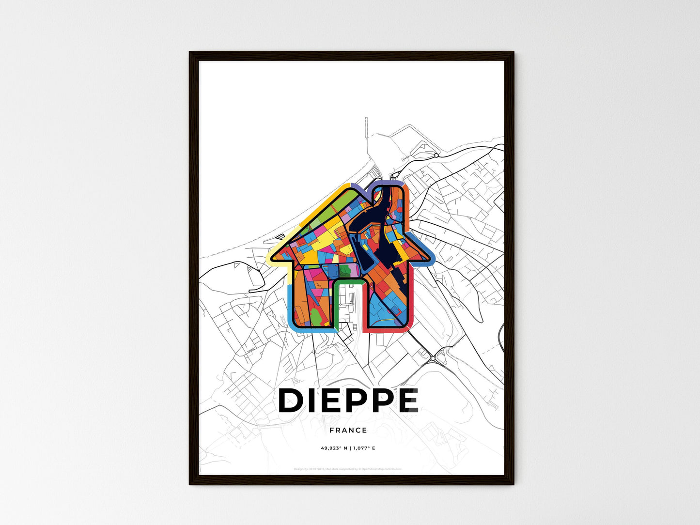 Dieppe France wedding art map with home icon