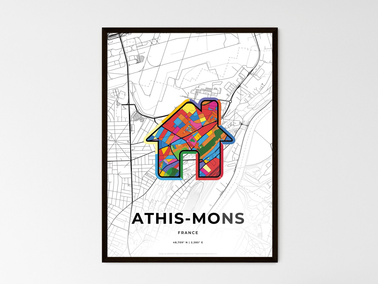 Athis-Mons France wedding art map with home icon