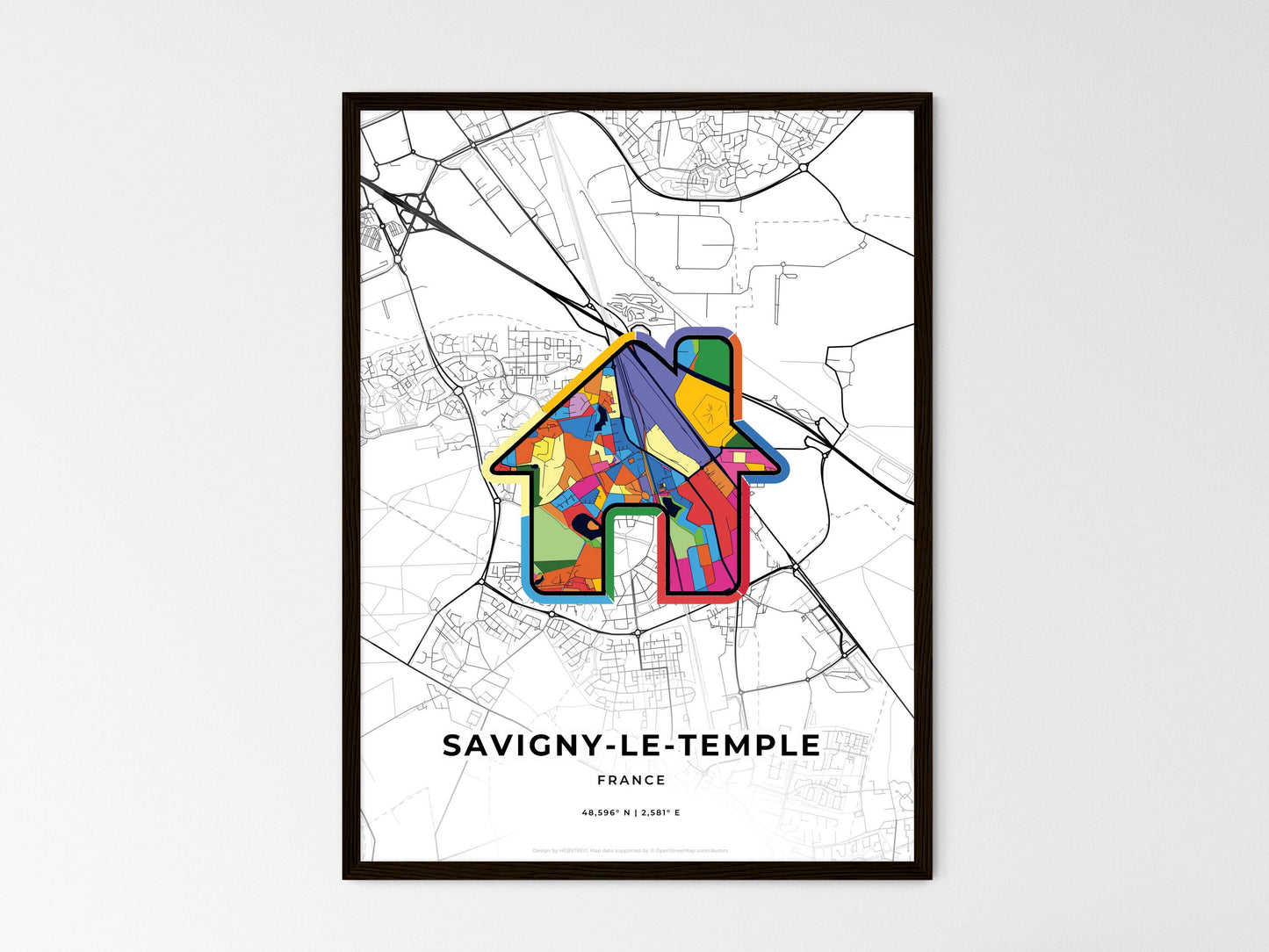 Savigny-Le-Temple France wedding art map with home icon