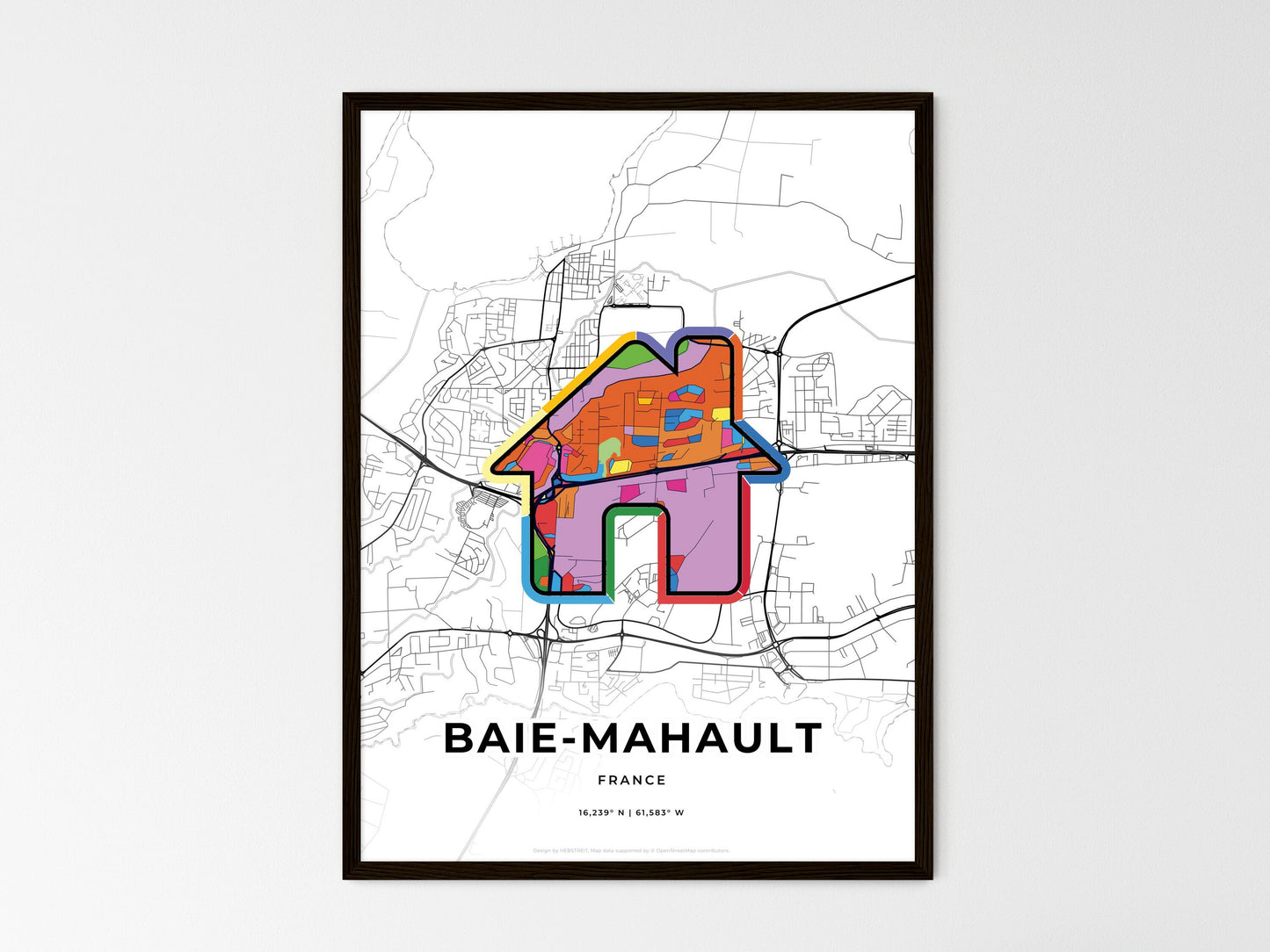 Baie-Mahault France wedding art map with home icon