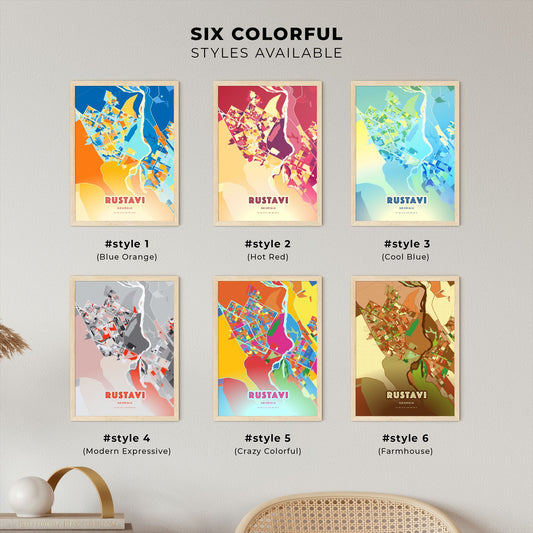 Colorful RUSTAVI GEORGIA Fine Art Map Blue Orange