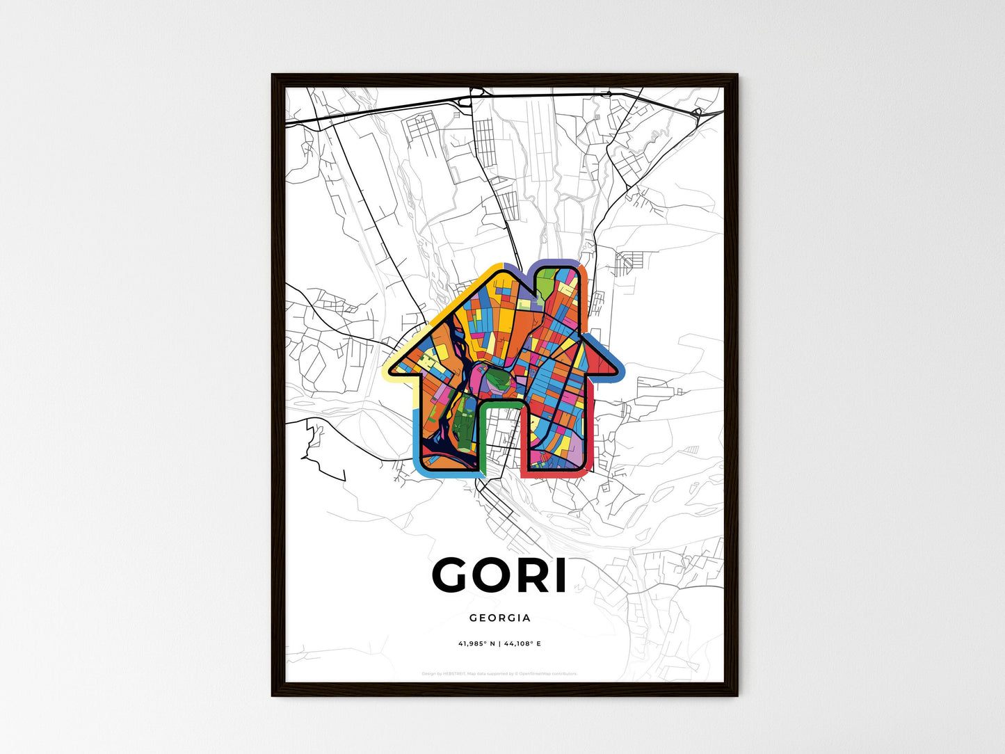 Gori Georgia wedding art map with home icon