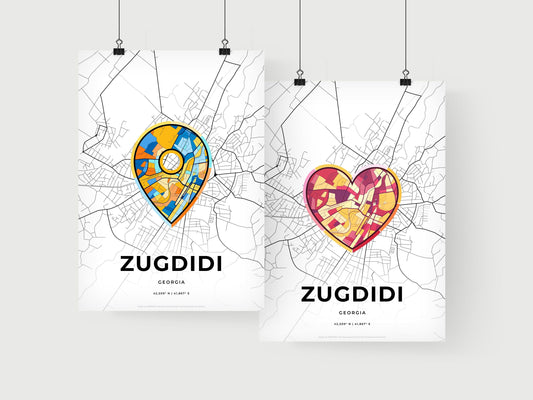 ZUGDIDI GEORGIA minimal art map with a colorful icon. Where it all began, Couple map gift.