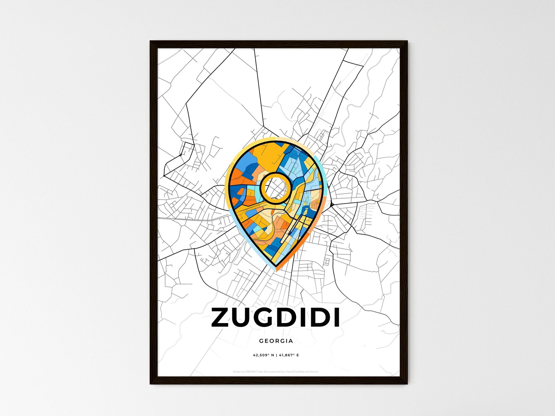 ZUGDIDI GEORGIA minimal art map with a colorful icon. Where it all began, Couple map gift. Style 1