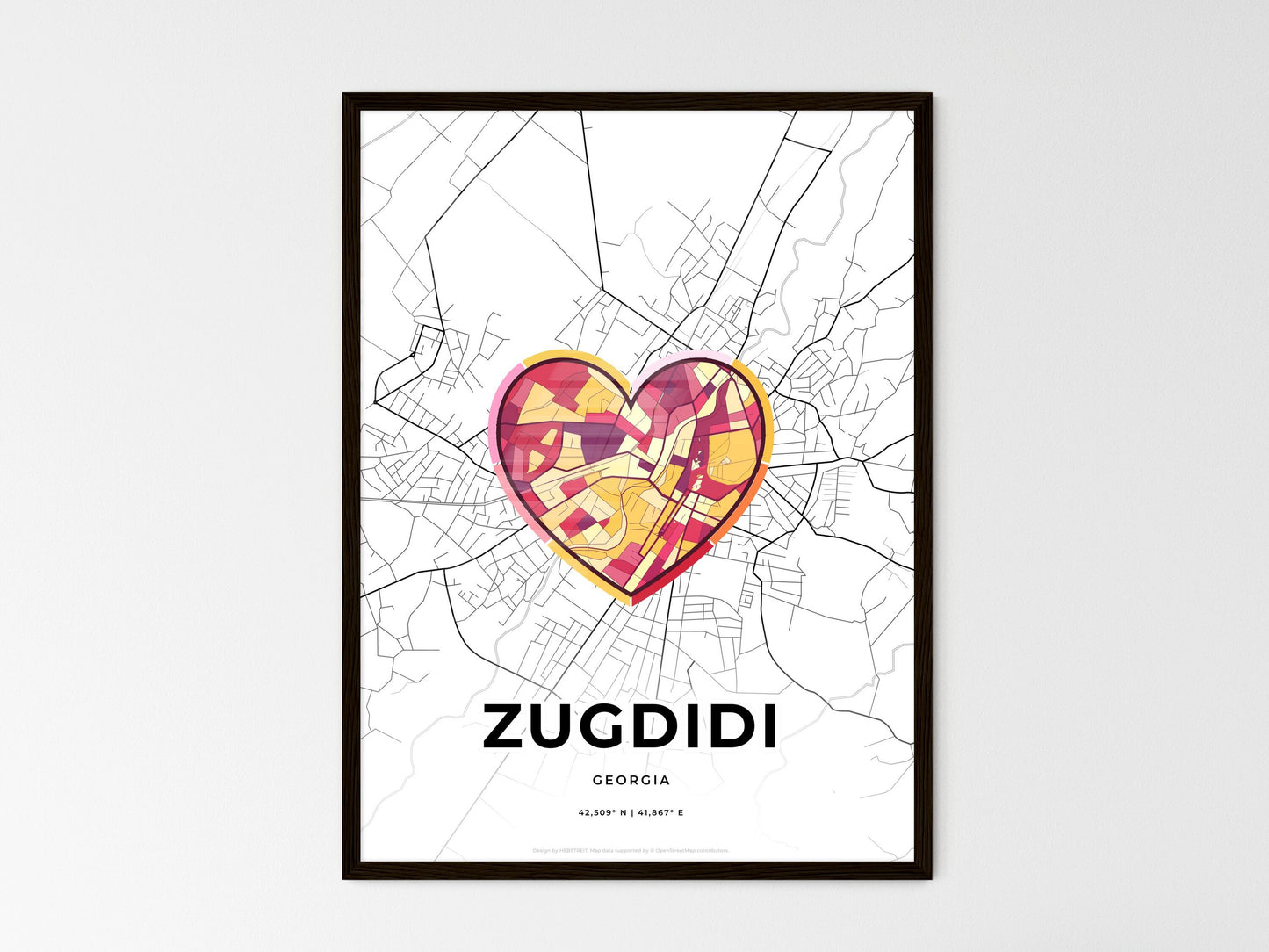 ZUGDIDI GEORGIA minimal art map with a colorful icon. Where it all began, Couple map gift. Style 2