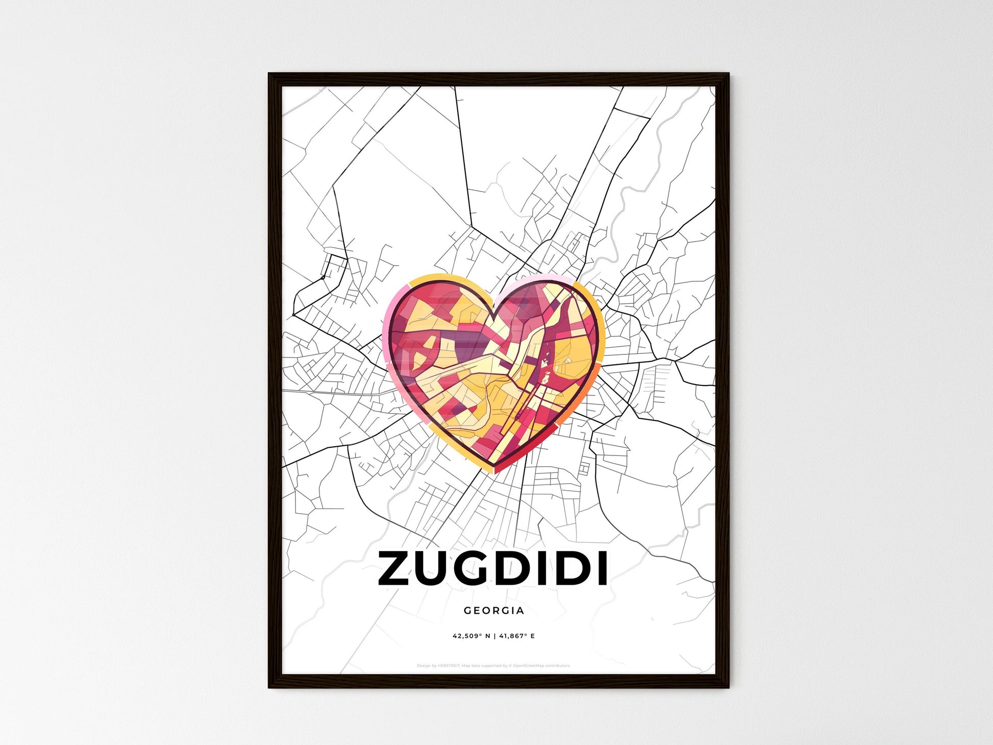 ZUGDIDI GEORGIA minimal art map with a colorful icon. Where it all began, Couple map gift. Style 2