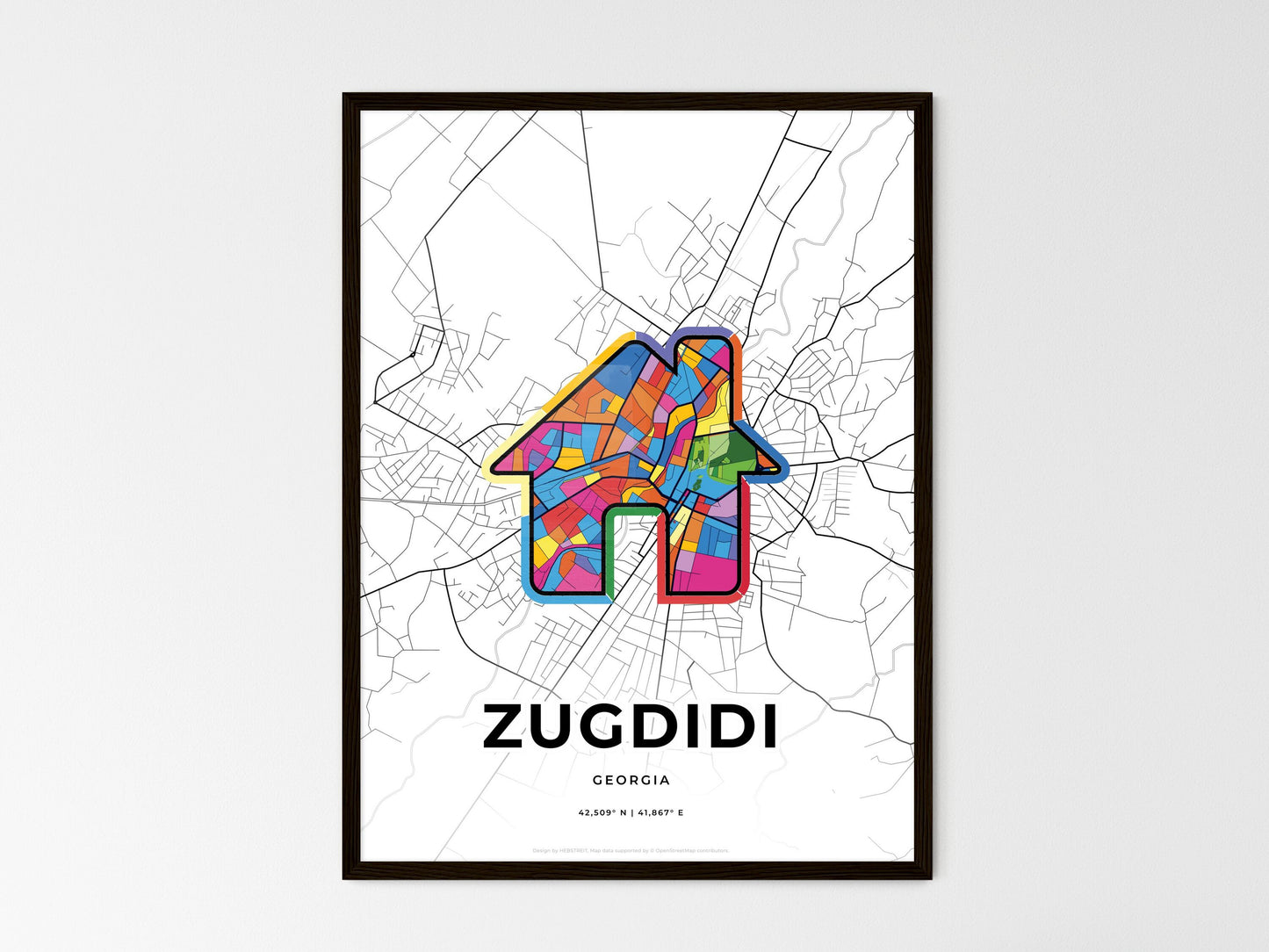 Zugdidi Georgia wedding art map with home icon