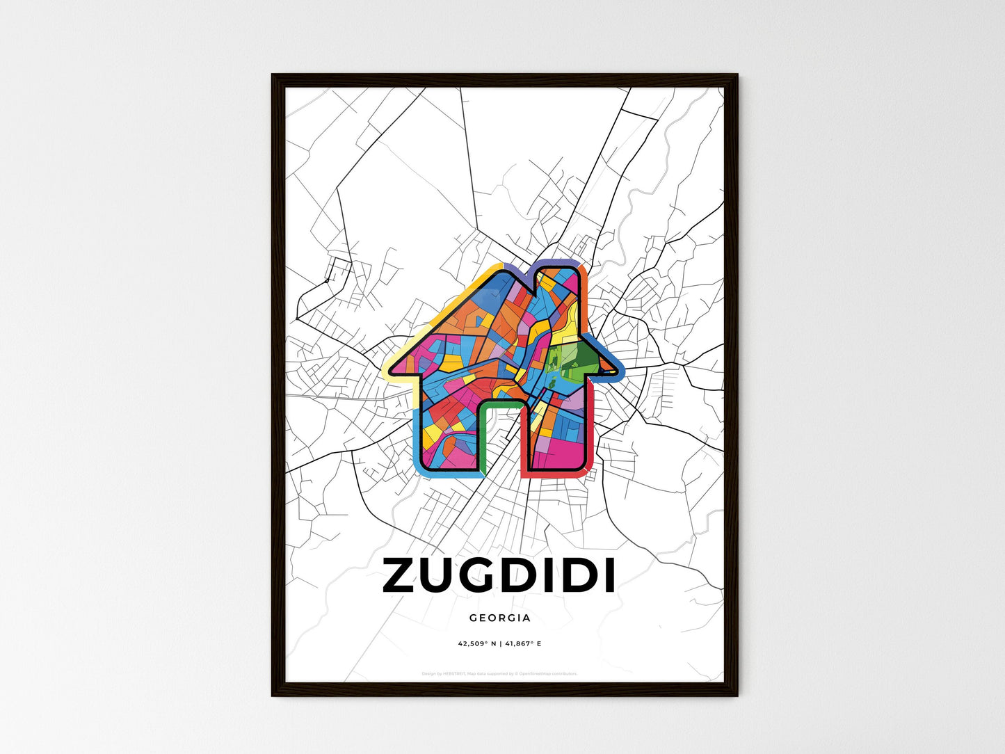 ZUGDIDI GEORGIA minimal art map with a colorful icon. Where it all began, Couple map gift. Style 3