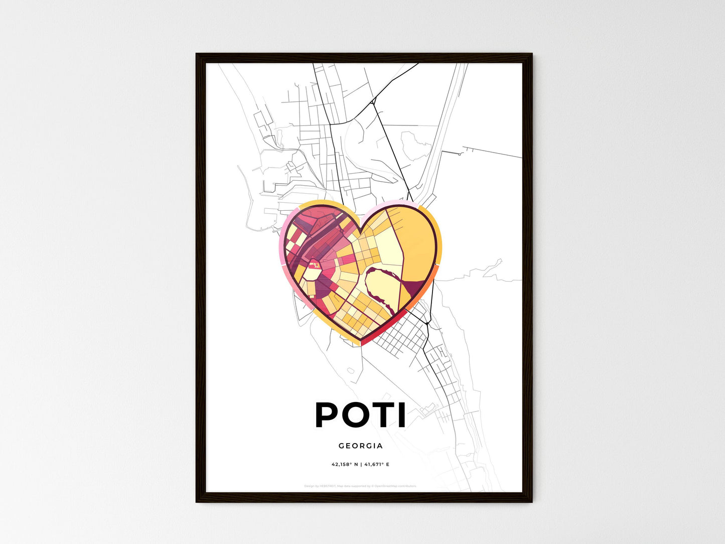 Poti Georgia wedding art map with heart icon