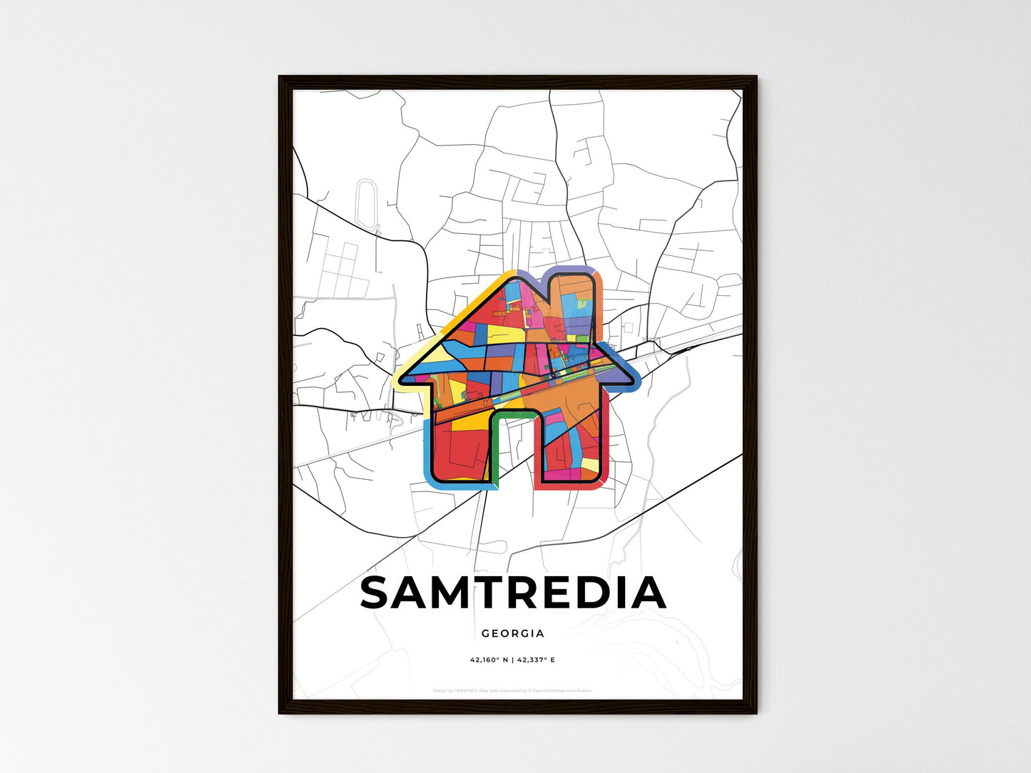 Samtredia Georgia wedding art map with home icon