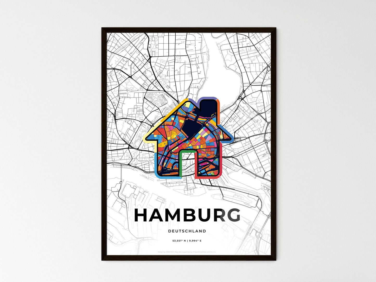 Hamburg Germany wedding art map with home icon