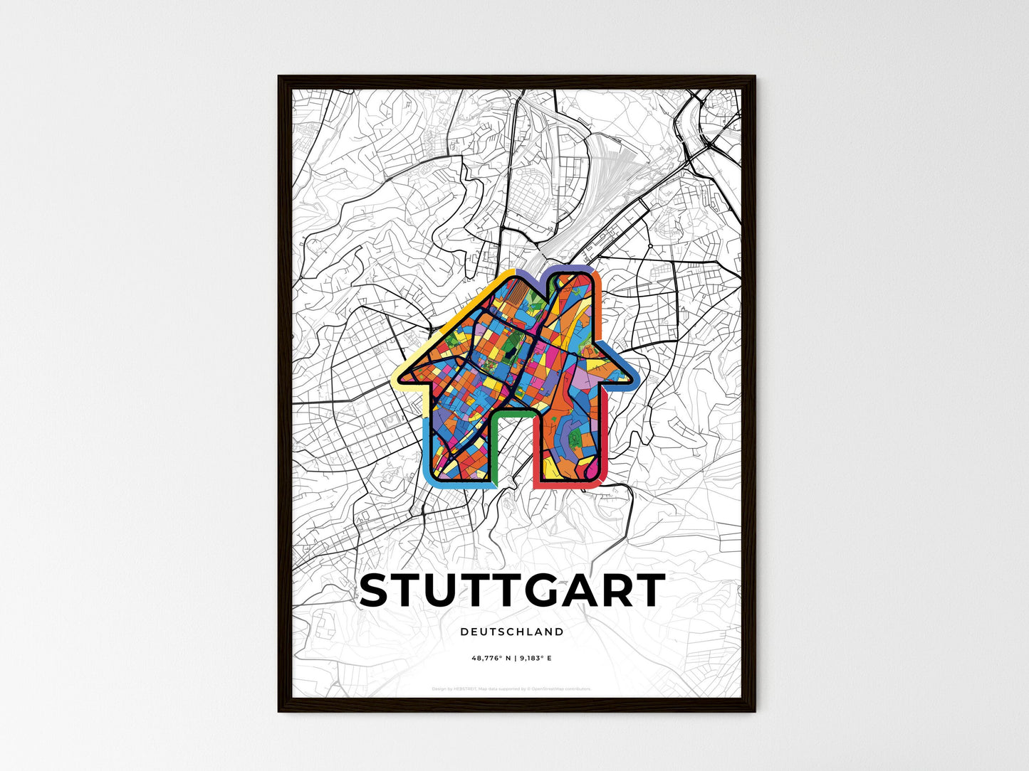 Stuttgart Germany wedding art map with home icon