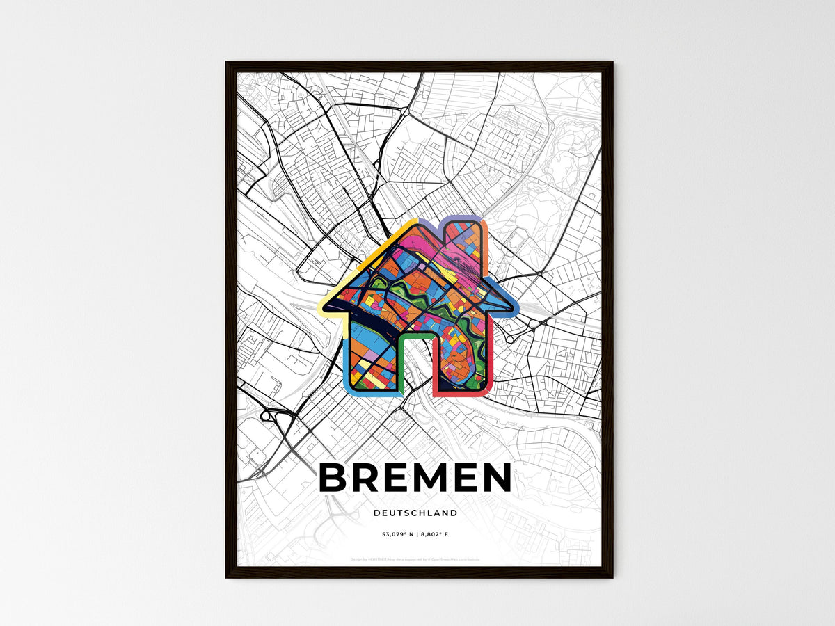Bremen Germany wedding art map with home icon