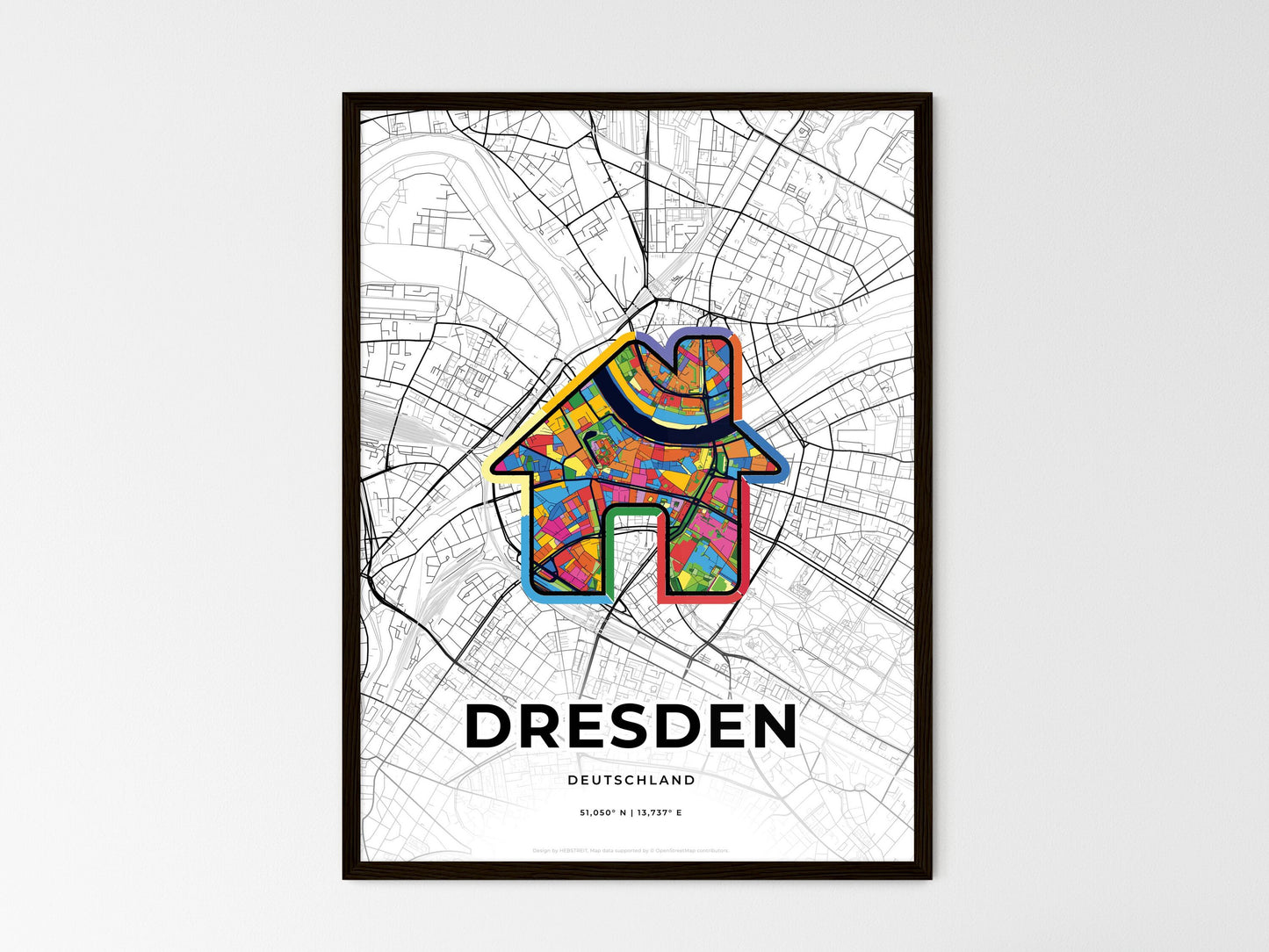 Dresden Germany wedding art map with home icon