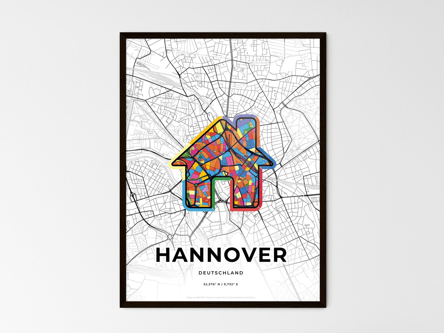 Hannover Germany wedding art map with home icon