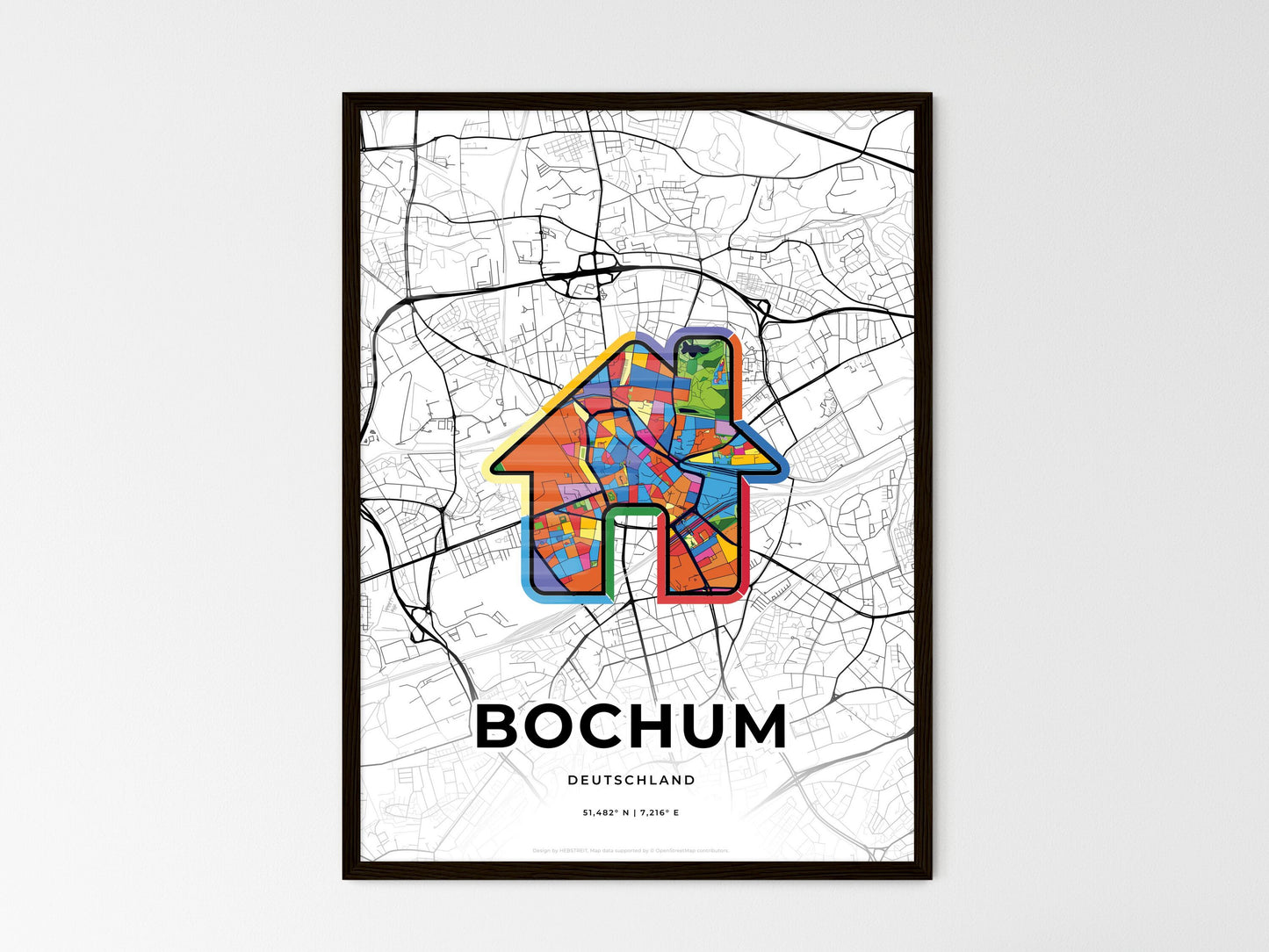 Bochum Germany wedding art map with home icon