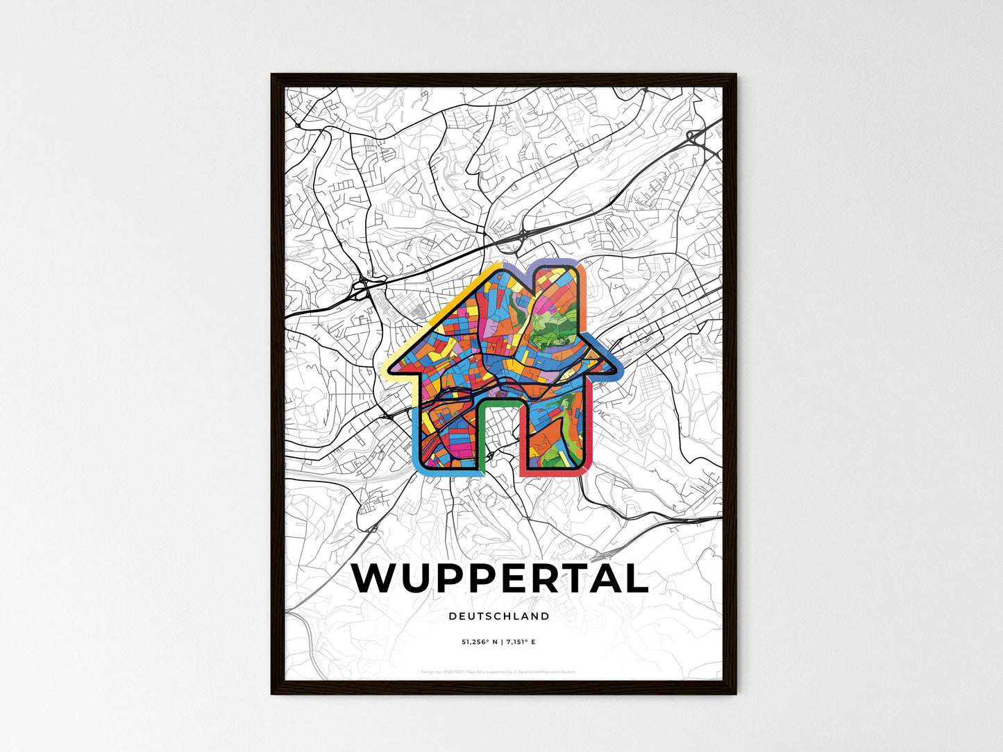 Wuppertal Germany wedding art map with home icon