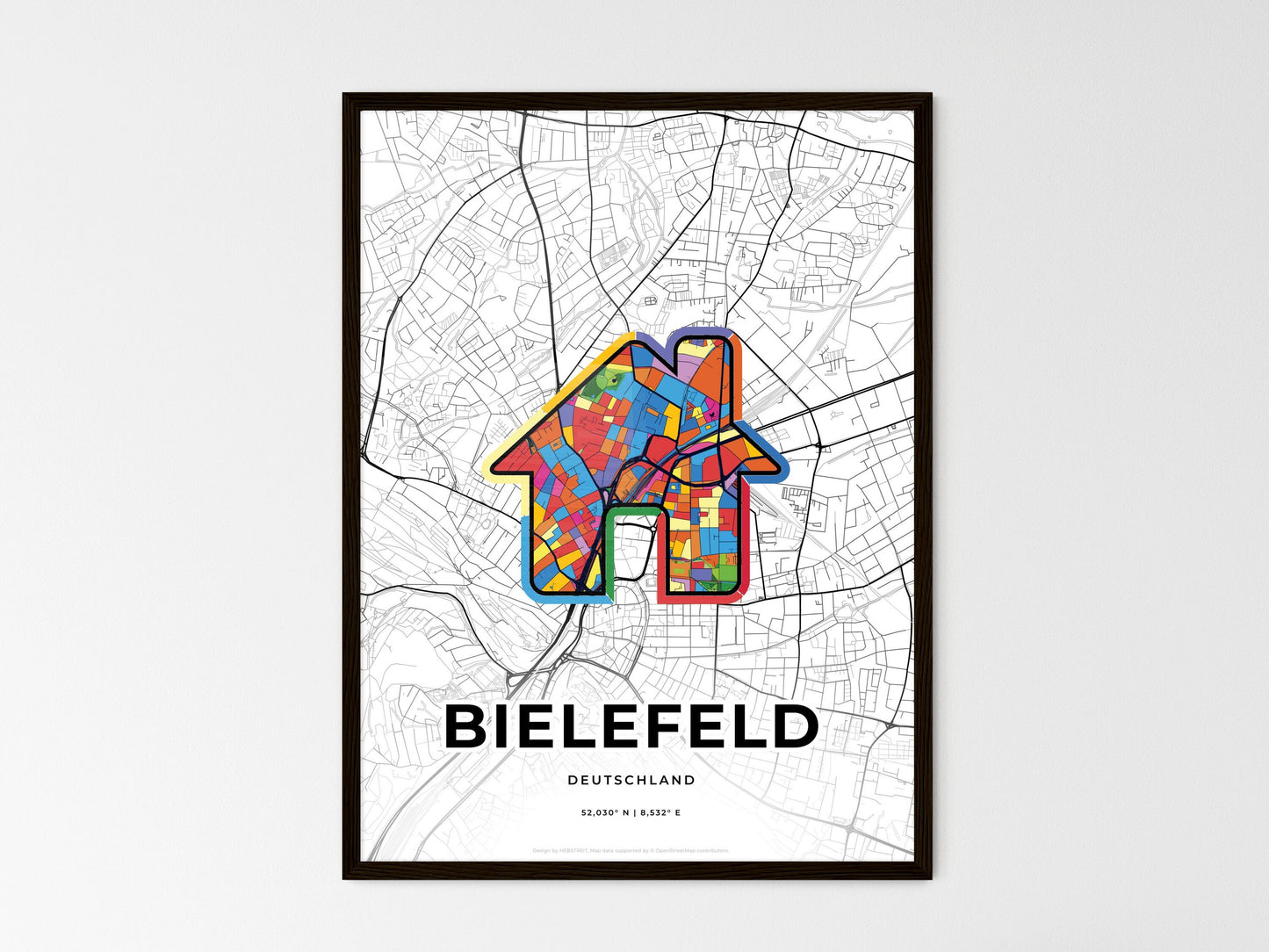Bielefeld Germany wedding art map with home icon