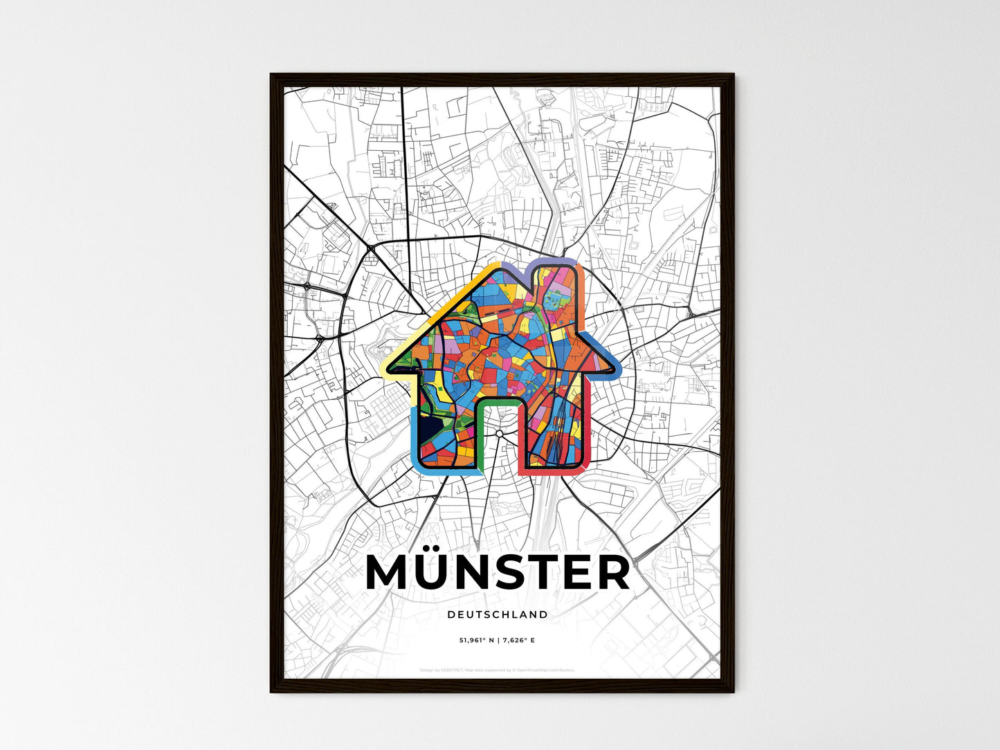 Münster Germany wedding art map with home icon