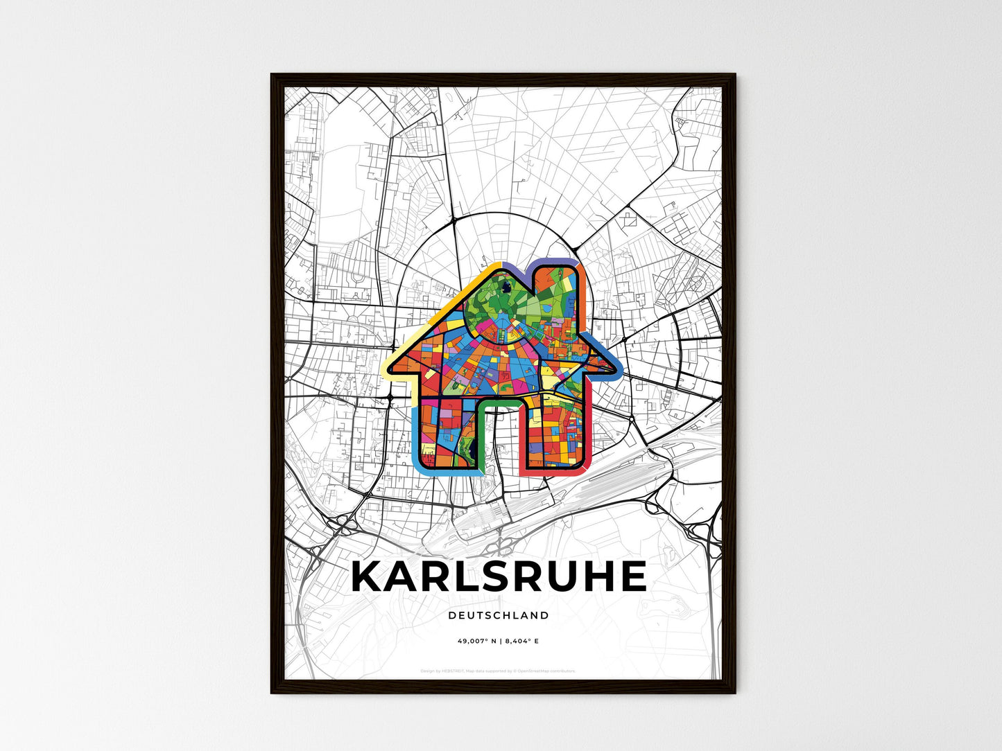 Karlsruhe Germany wedding art map with home icon