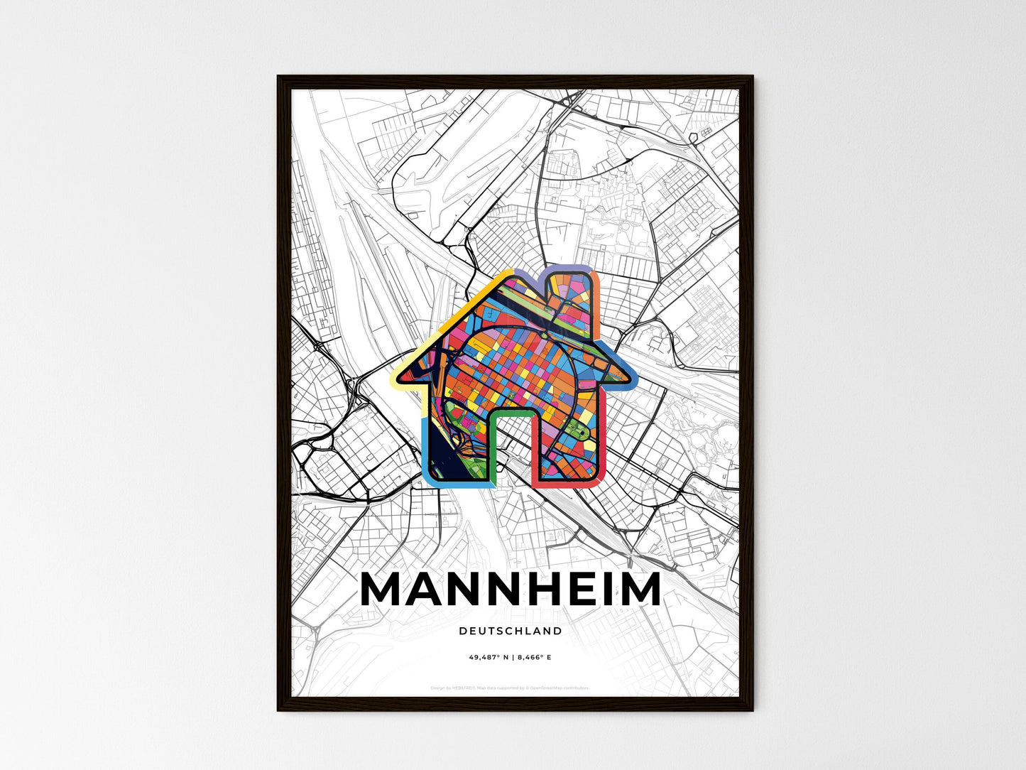 Mannheim Germany wedding art map with home icon