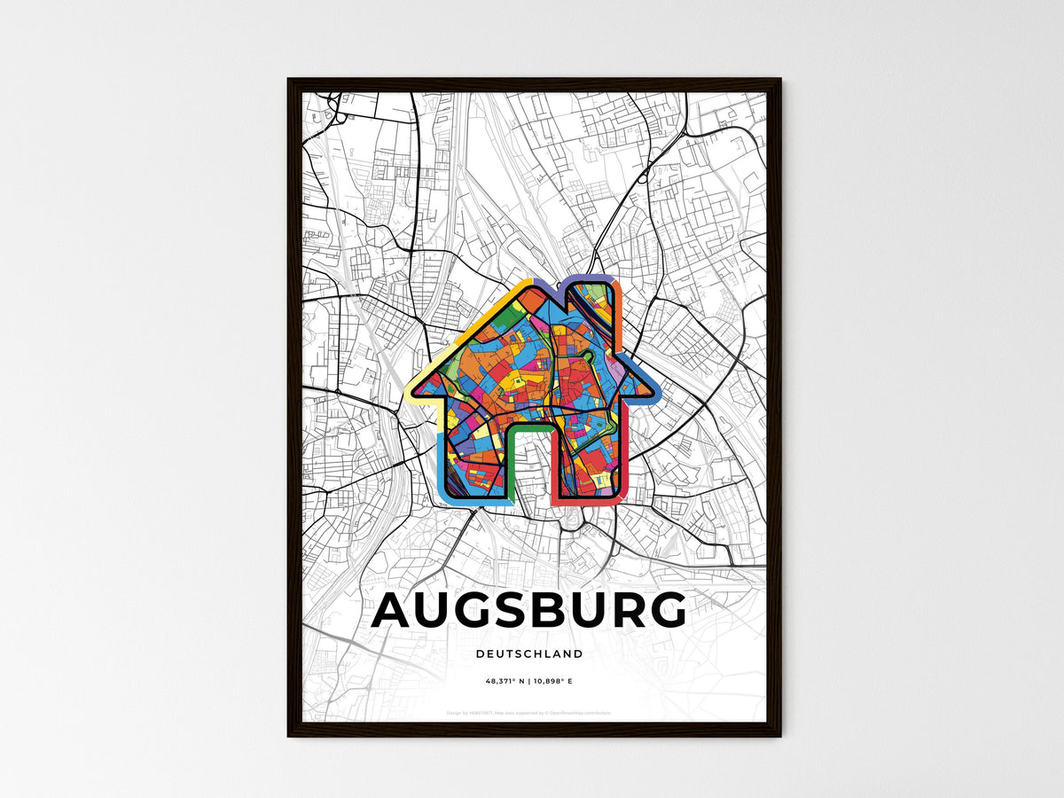 Augsburg Germany wedding art map with home icon