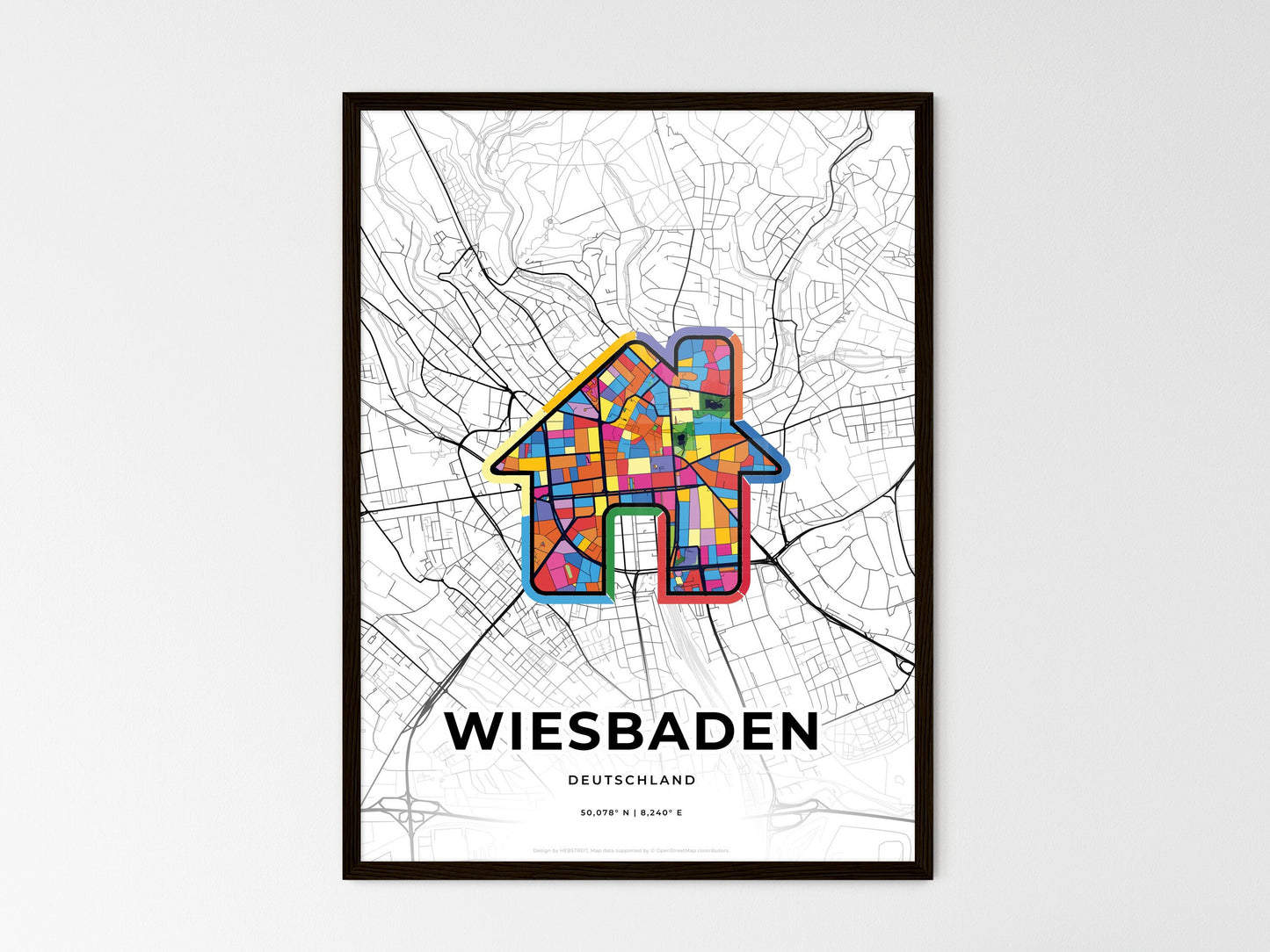 Wiesbaden Germany wedding art map with home icon
