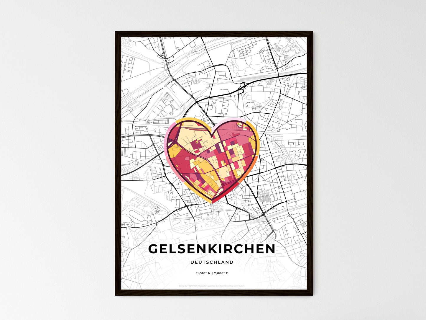 Gelsenkirchen Germany wedding art map with heart icon