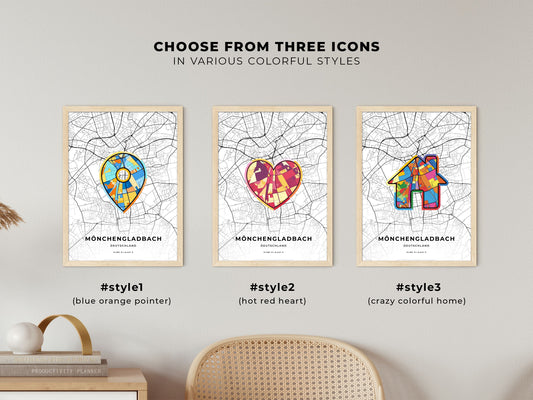 Monchengladbach Germany maps with colorful icons