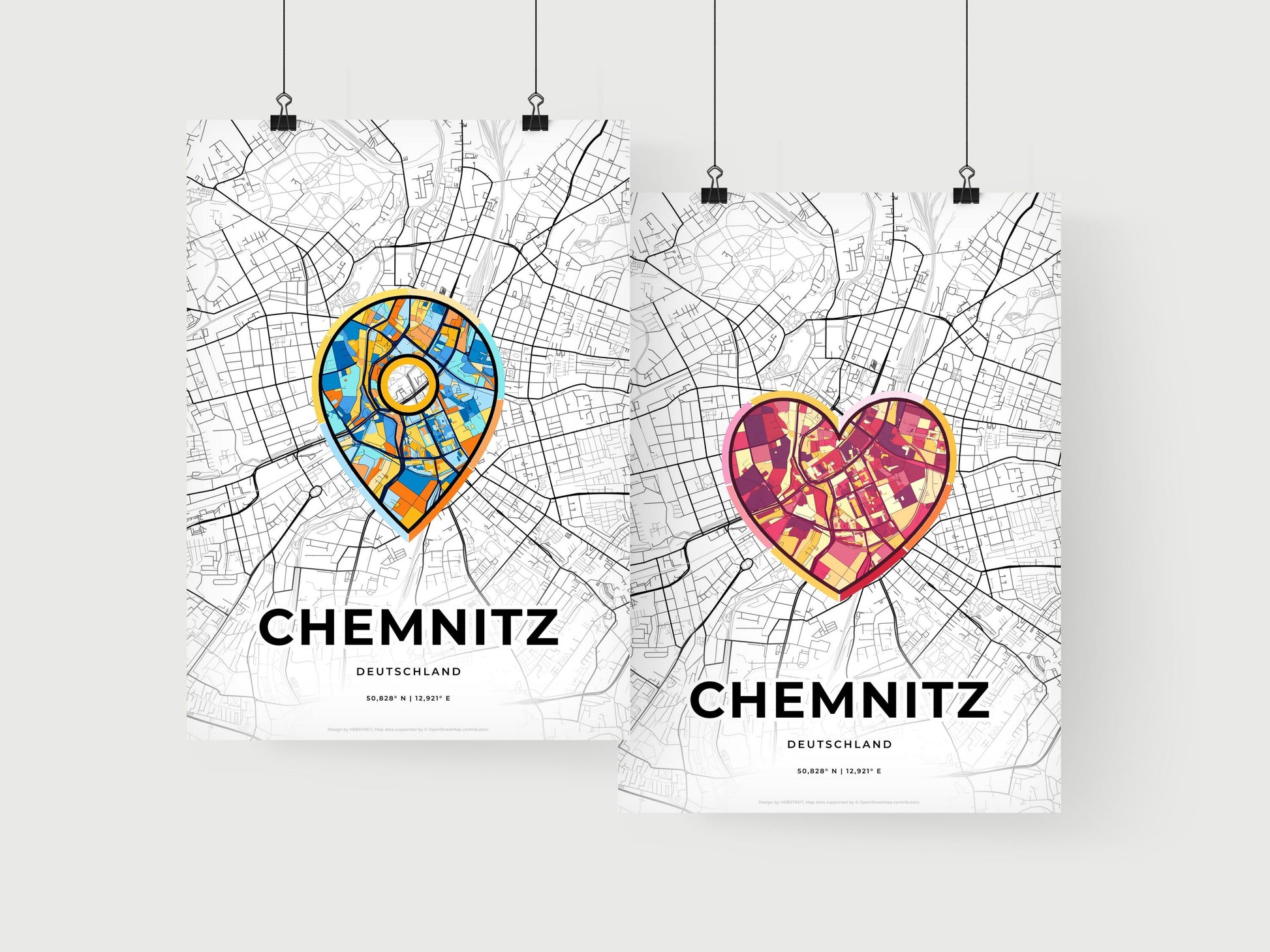 CHEMNITZ GERMANY minimal art map with a colorful icon. Where it all began, Couple map gift.