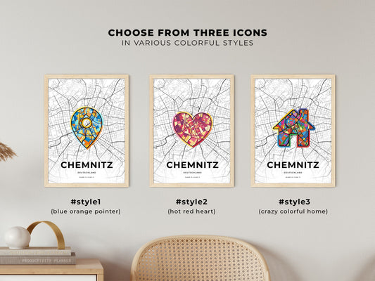 Chemnitz Germany maps with colorful icons