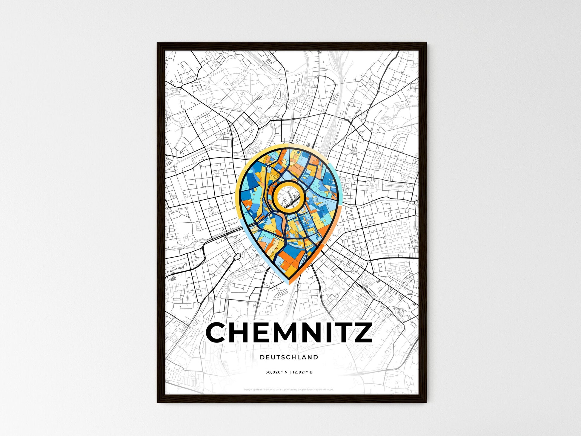 CHEMNITZ GERMANY minimal art map with a colorful icon. Where it all began, Couple map gift. Style 1