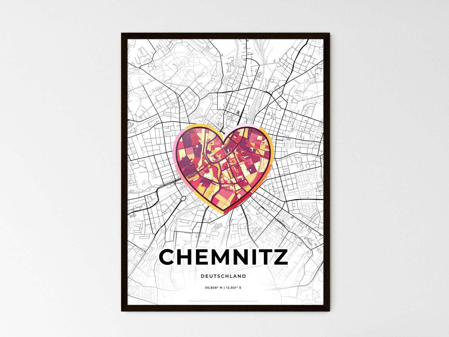 CHEMNITZ GERMANY minimal art map with a colorful icon. Where it all began, Couple map gift. Style 2
