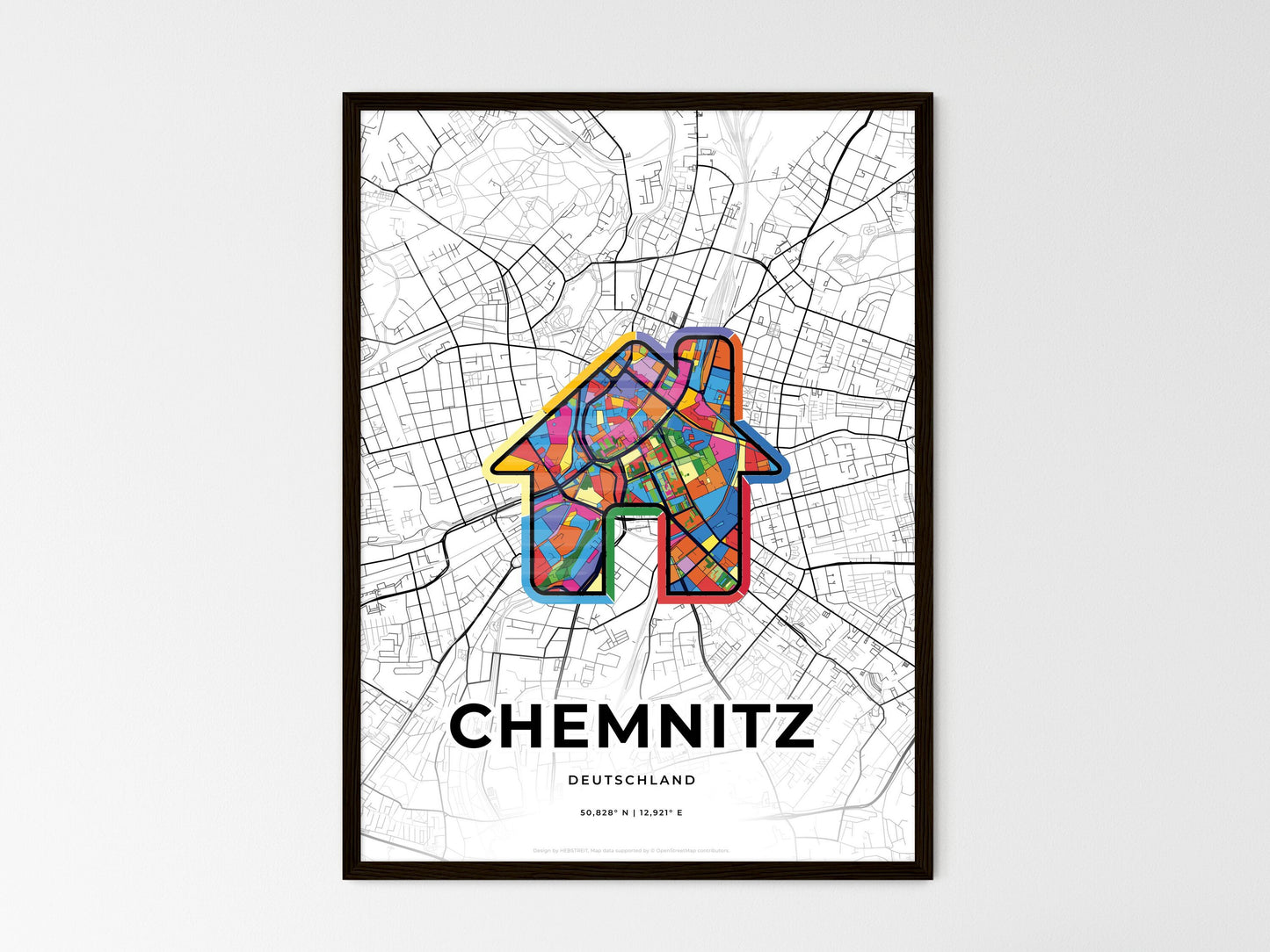 Chemnitz Germany wedding art map with home icon