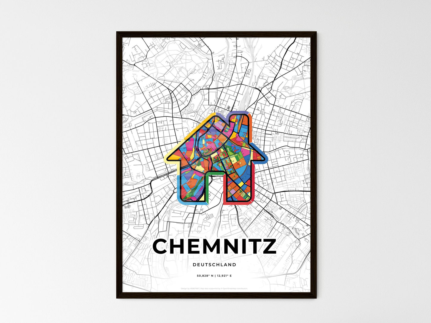 CHEMNITZ GERMANY minimal art map with a colorful icon. Where it all began, Couple map gift. Style 3