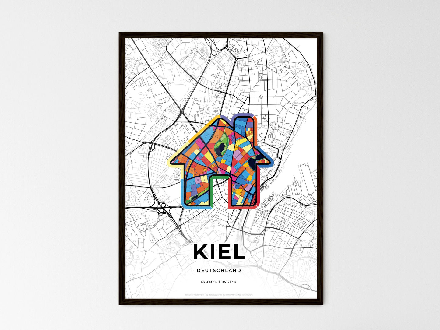 Kiel Germany wedding art map with home icon