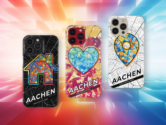 Aachen Deutschland slim phone case with colorful icon. Birthday, wedding or housewarming gift. Couple match cases.