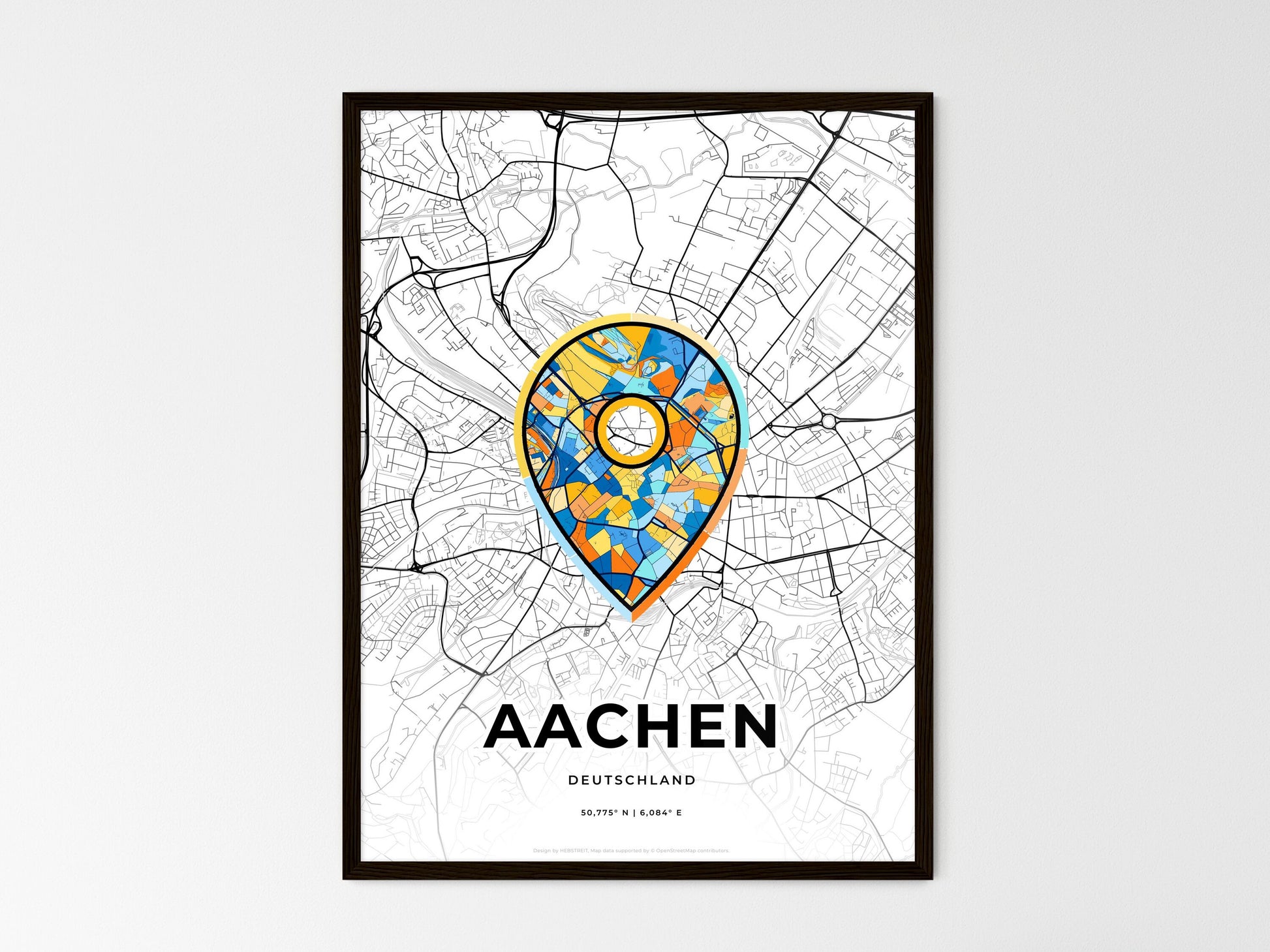 AACHEN GERMANY minimal art map with a colorful icon. Where it all began, Couple map gift. Style 1