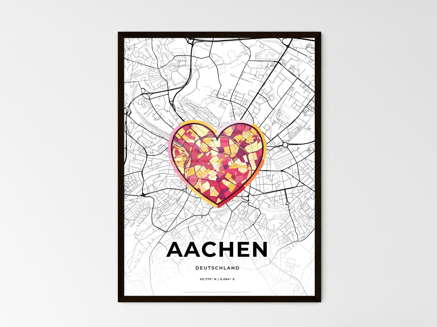 AACHEN GERMANY minimal art map with a colorful icon. Where it all began, Couple map gift. Style 2