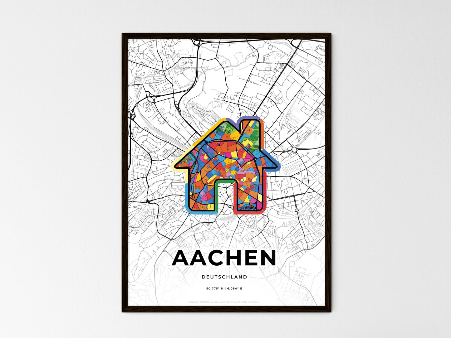 AACHEN GERMANY minimal art map with a colorful icon. Where it all began, Couple map gift. Style 3