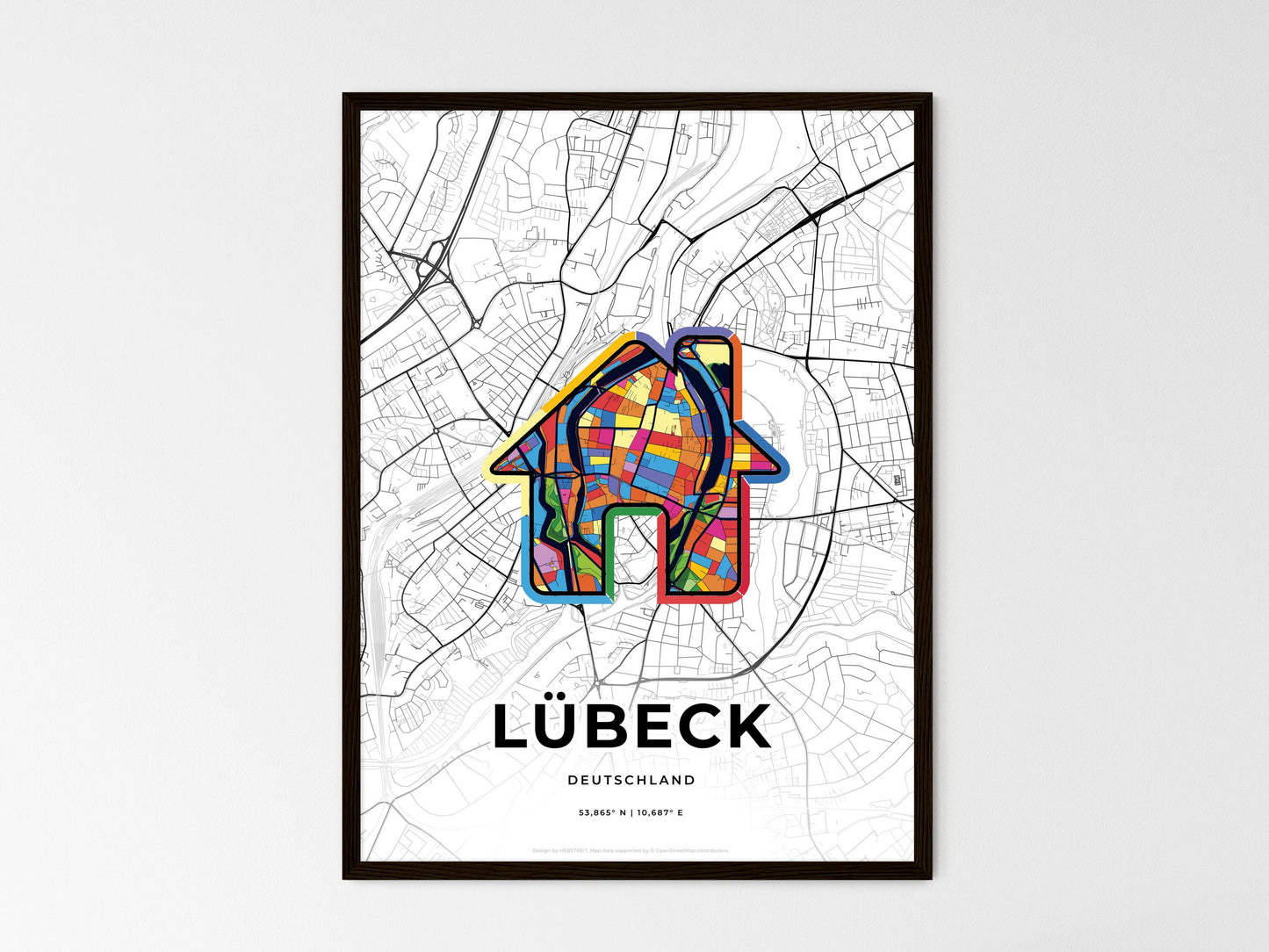 Lubeck Germany wedding art map with home icon