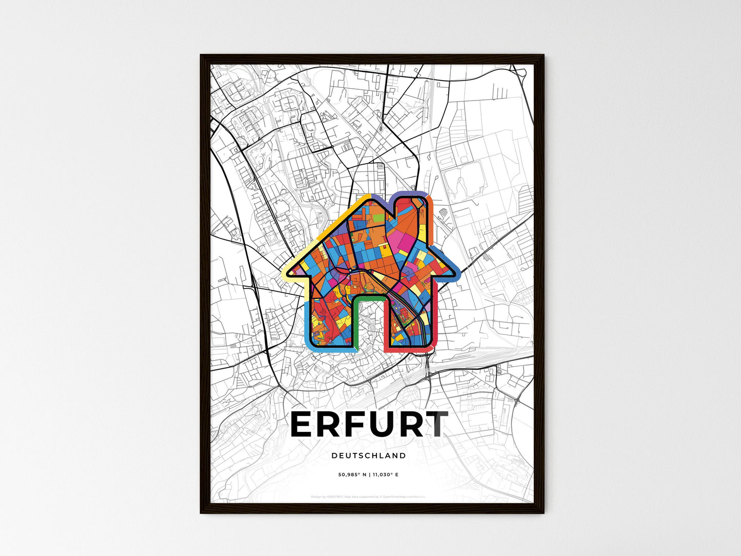 Erfurt Germany wedding art map with home icon