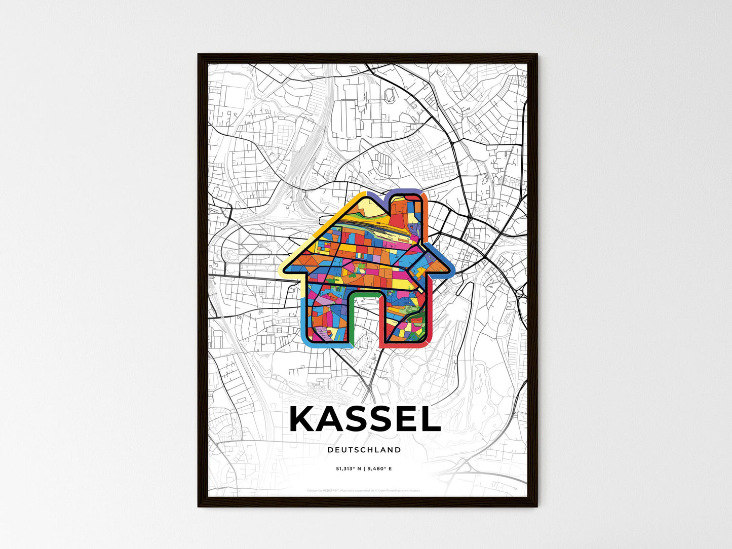 Kassel Germany wedding art map with home icon