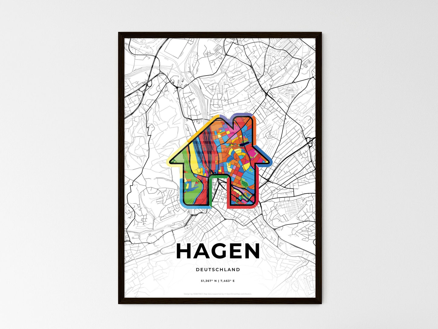 Hagen Germany wedding art map with home icon